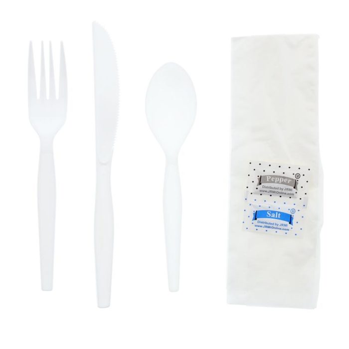 Medium Weight Plastic Cutlery Kit, White